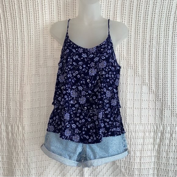 Francesca's Collections Tops - Francesca’s Collections | Emma Lee Blue Ruffled Floral Sleeveless Tank Top